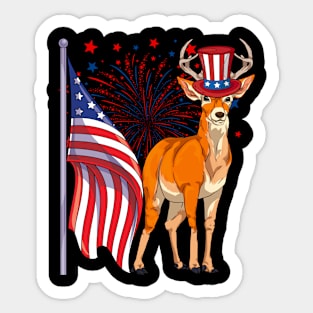 US Flag Patriotic American Deer Animal Lover 4th Of July Sticker